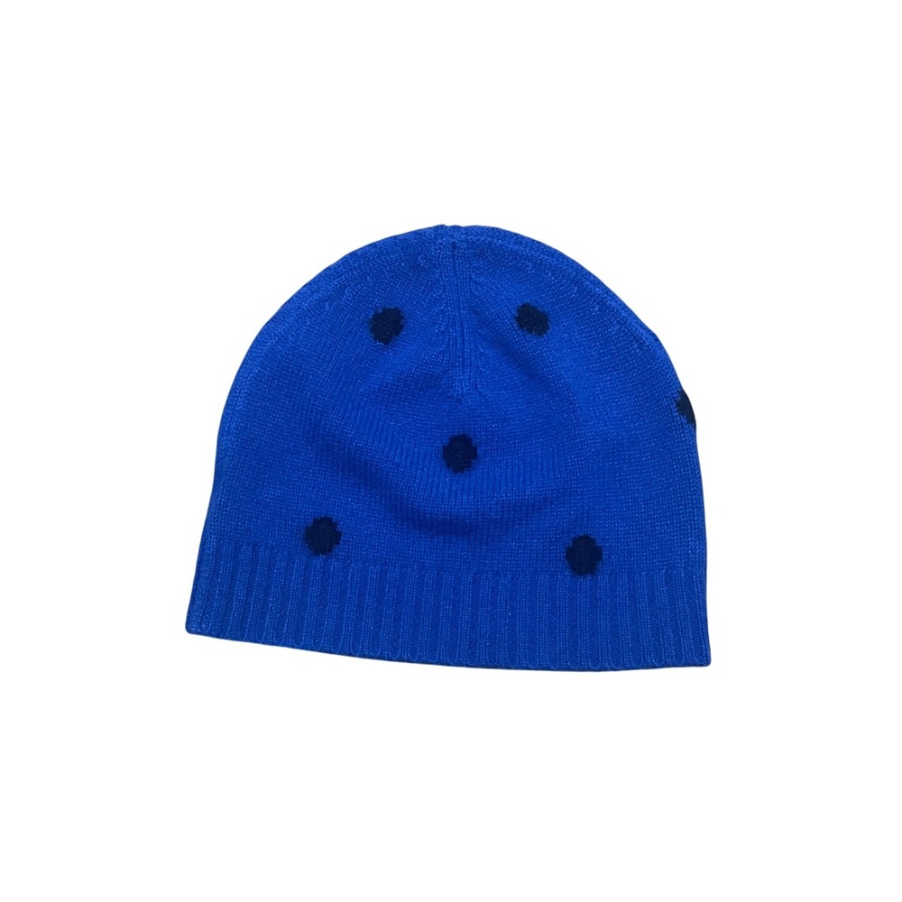 Talbots 100% Cashmere Blue Polka Dot Beanie Hat Winter Cozy Warm NWT 343513